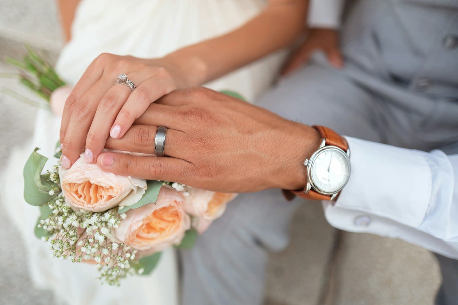 A detail of the bridal bouquet